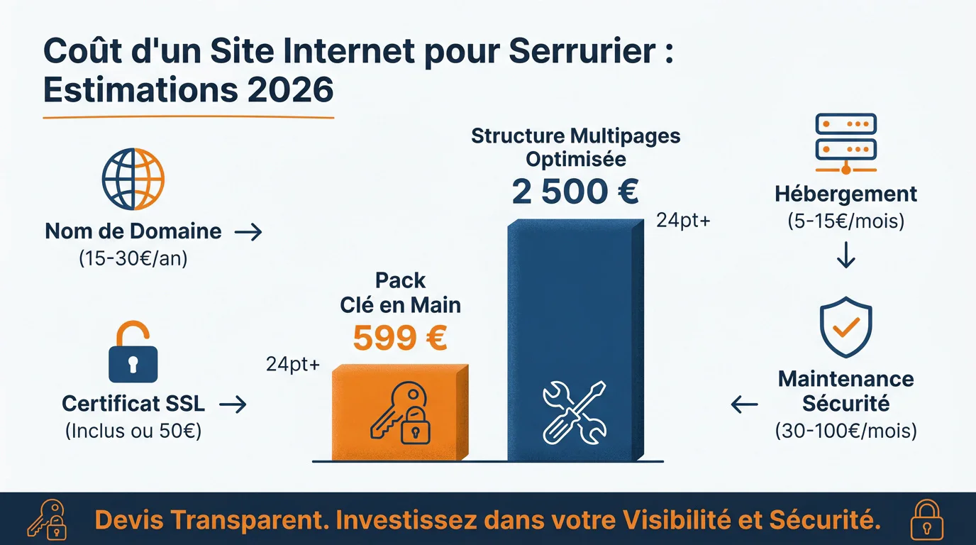 Estimation des tarifs de création de site web pour un artisan serrurier en 2026