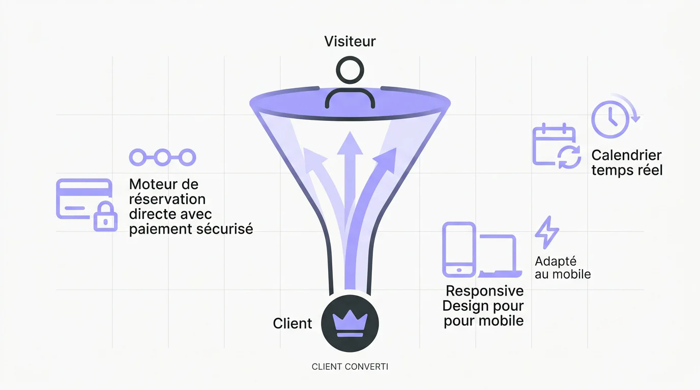 Schéma de l'entonnoir de conversion pour transformer les visiteurs d'un site de gîte en clients