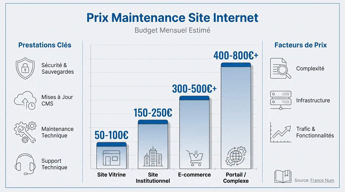 Tableau comparatif des prix de maintenance de site internet par type de site